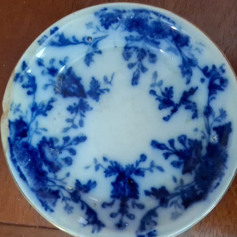 Saffordshire Flow Blue Floral 3 Inch Antique Dish - Picture 2 of 7